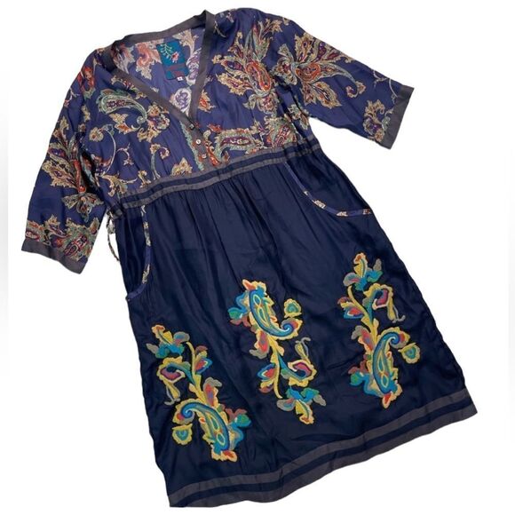 Johnny Was Silk Embroidered Half Sleeve Dress - Picture 1 of 8